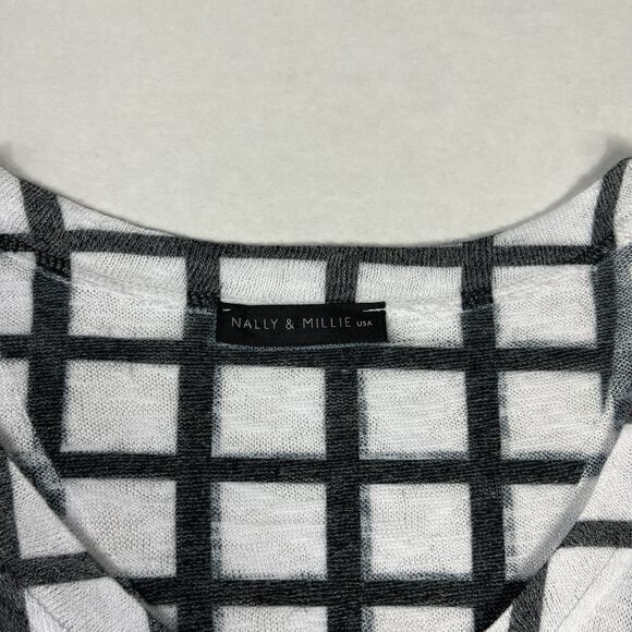 Nallie & Millie Asymmetric Tunic Grid Windowpane 3/4 Sleeve Boho Top MEDIUM - Picture 4 of 11